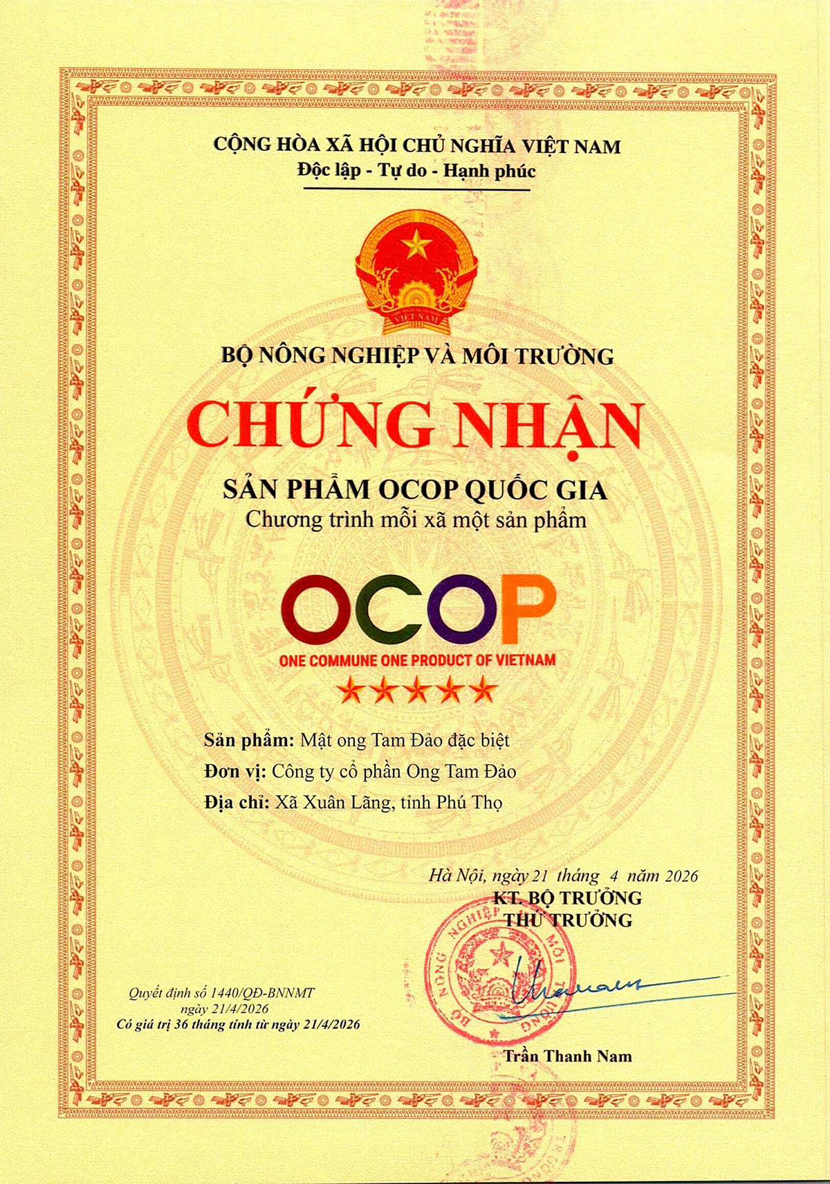Chứng nhận Ocop