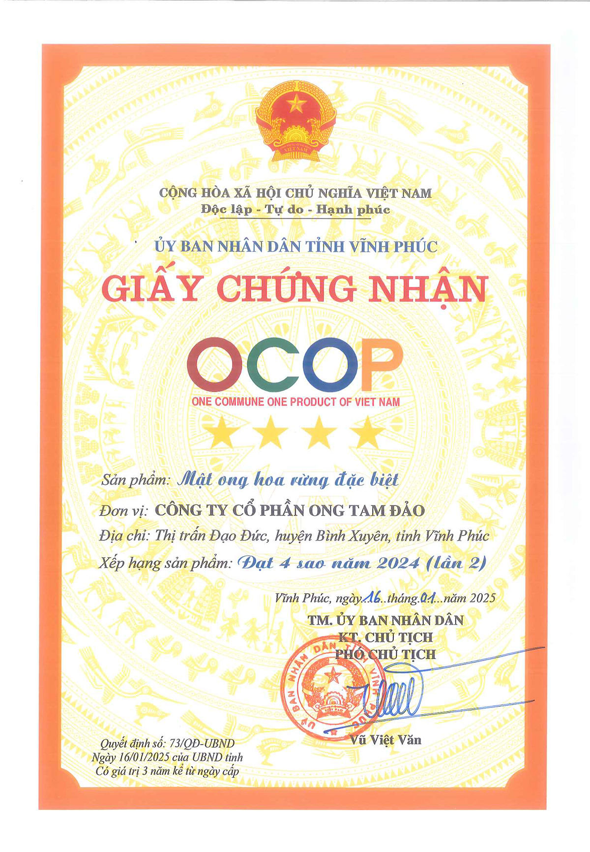 Chứng nhận Ocop