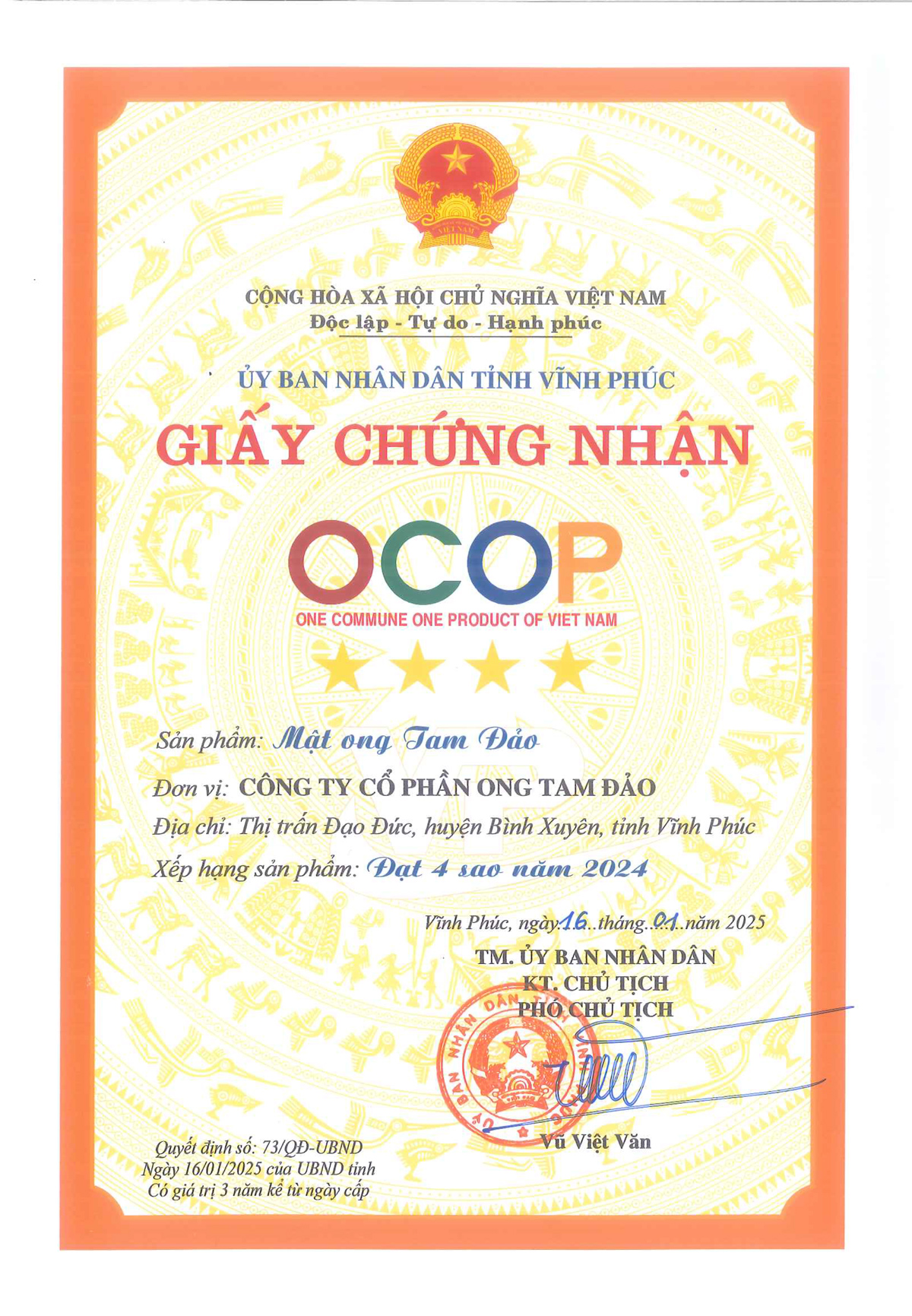 Chứng nhận Ocop