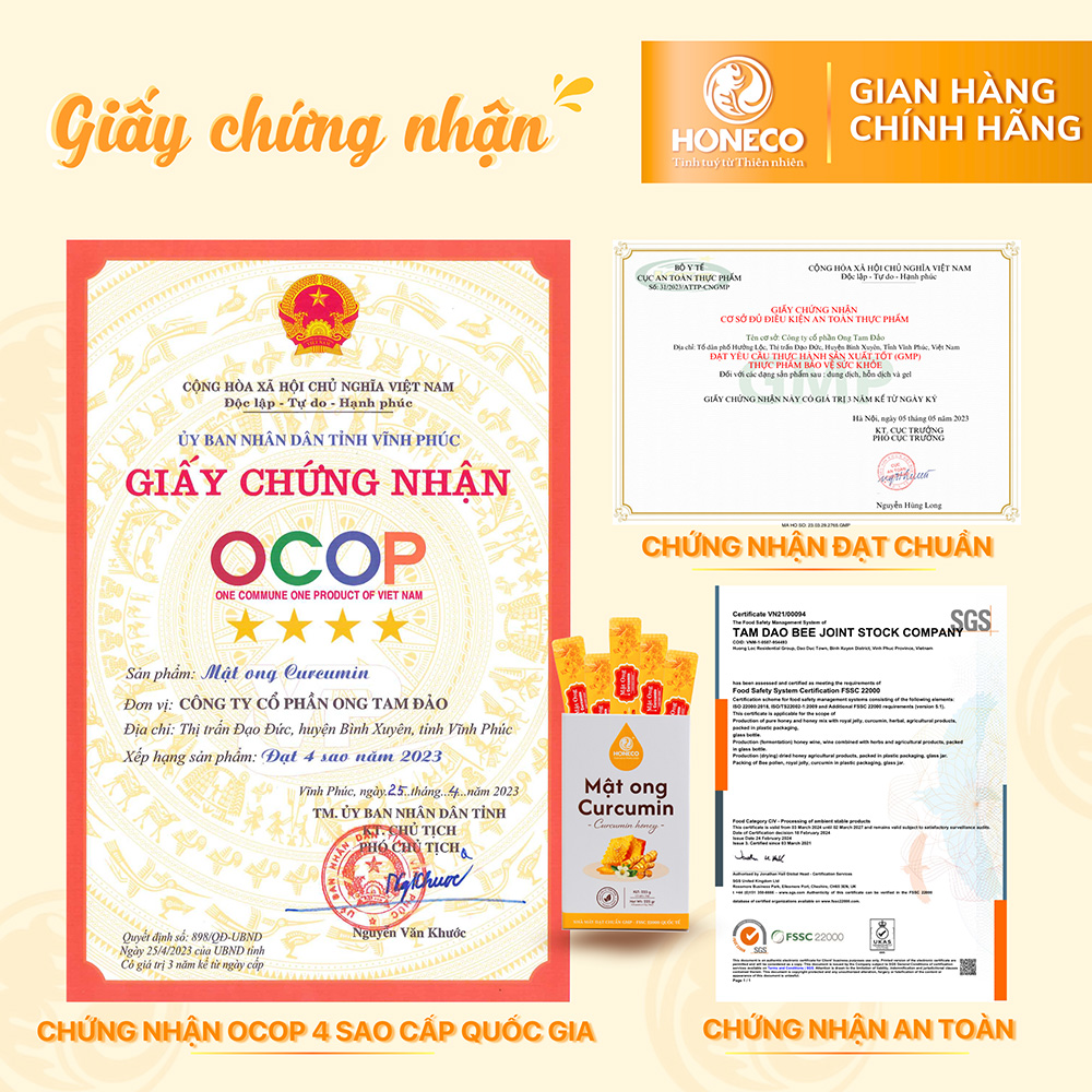 Chứng nhận giải thưởng mật ong curcumin