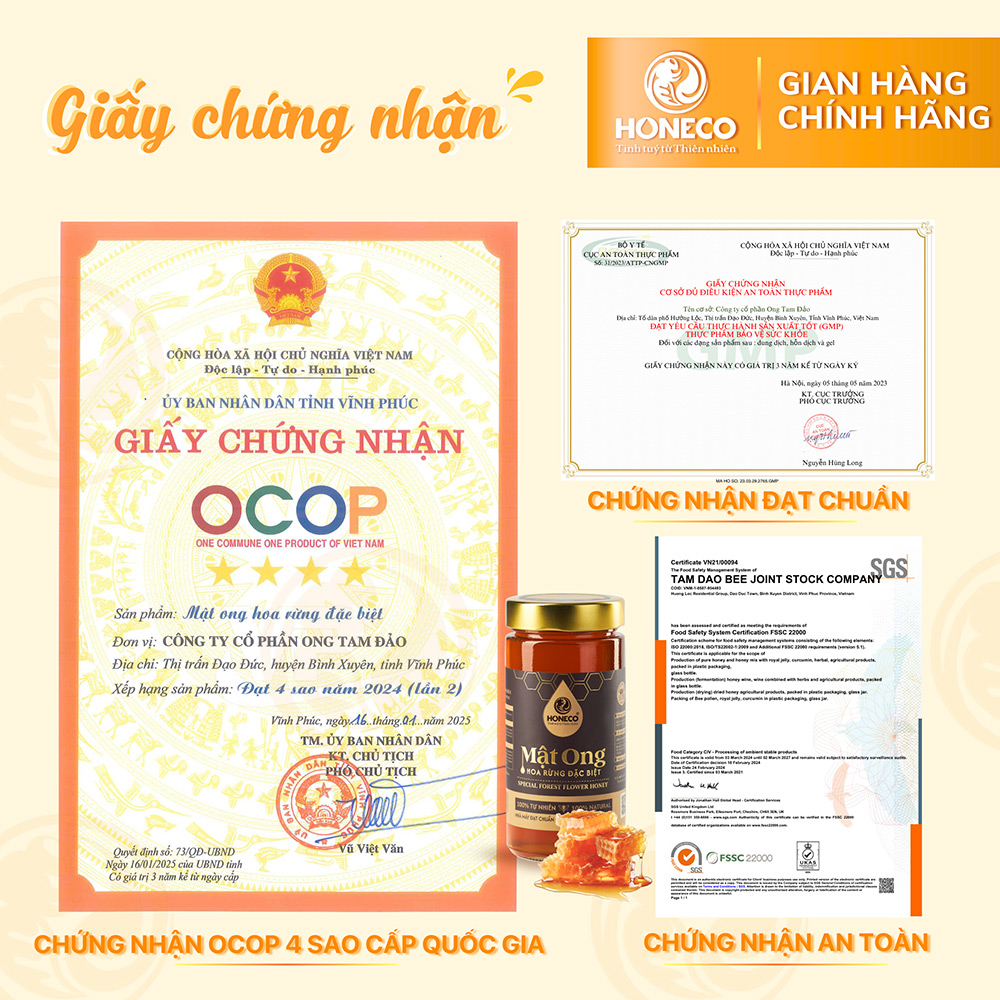 chứng nhận Mật ong hoa rừng đặc biệt