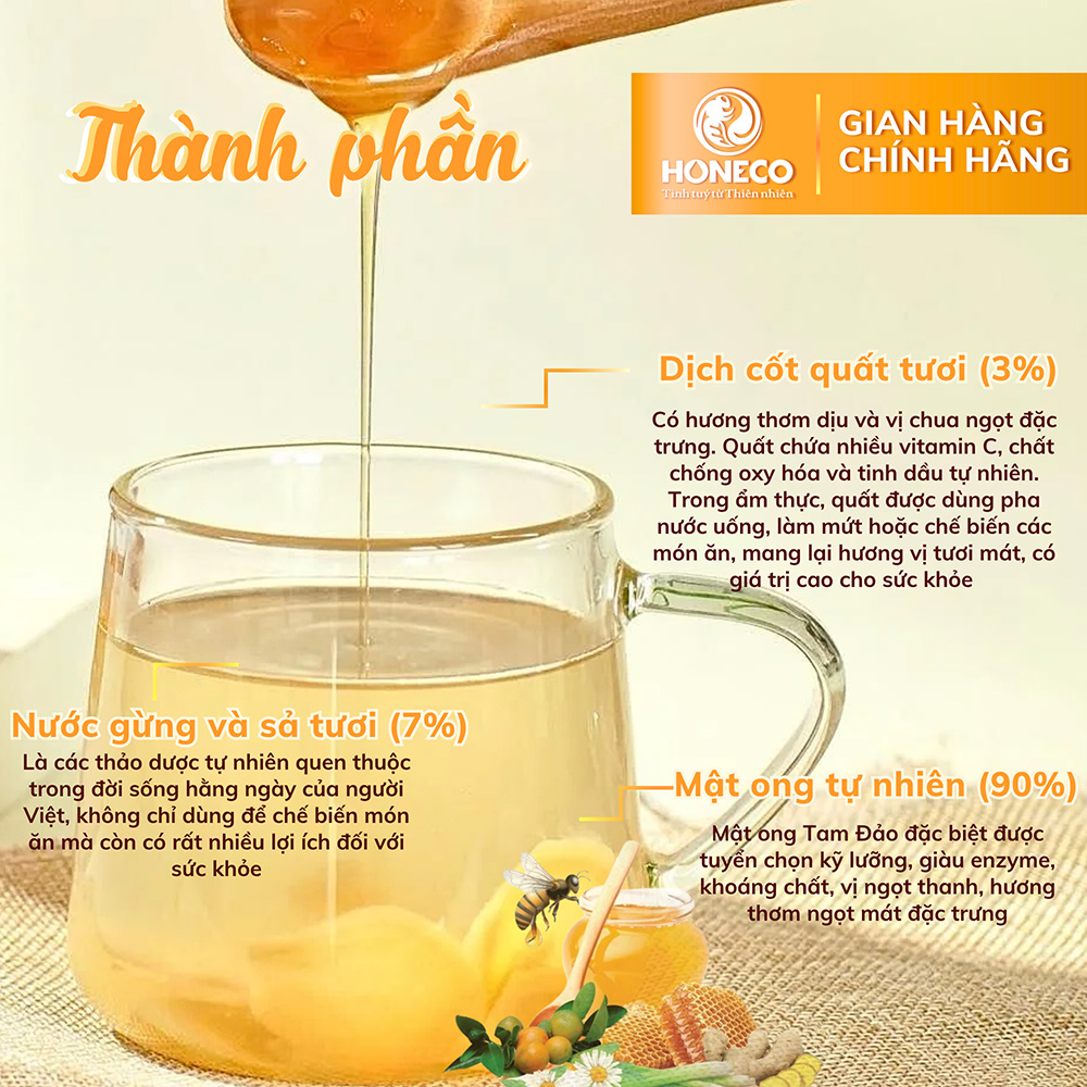 Mật ong Quất gừng sả (Hộp 15 gói)