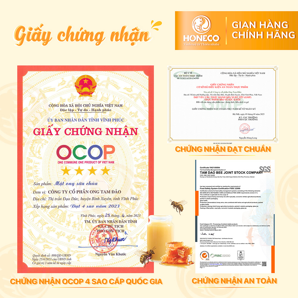 Chứng nhận mật ong sữa chúa