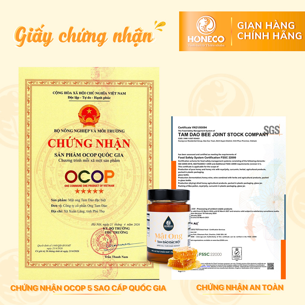 Chứng nhận Mật ong Tam Đảo đặc biệt