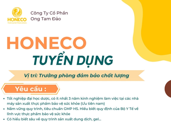 Honeco tuyển dụng Trưởng phòng đảm bảo chất lượng